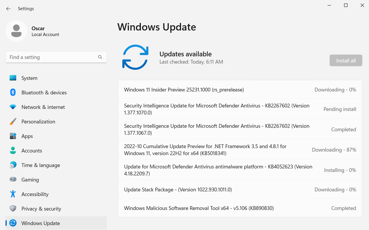 Windows Insider builds from the channel you have selected